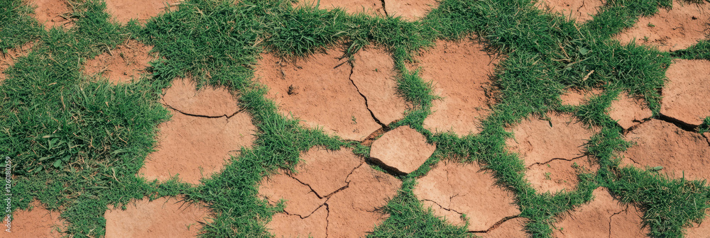 Poster uneven grass texture with patches of green and brown in a dry landscape view