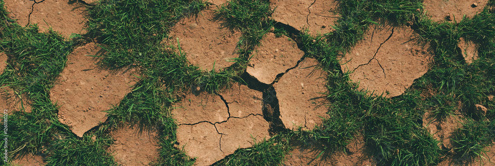 Poster short uneven grass with varying patches of brown and green in a dry landscape view