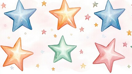 Obraz premium Colorful Watercolor Stars Pattern Pastel Dreamy Background Kids Design Baby Shower Nursery Decor