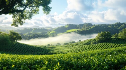 Fototapeta premium Serene Tea Plantation Landscape