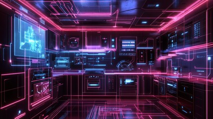 Fototapeta premium Futuristic Smart Kitchen Neon Design Interface