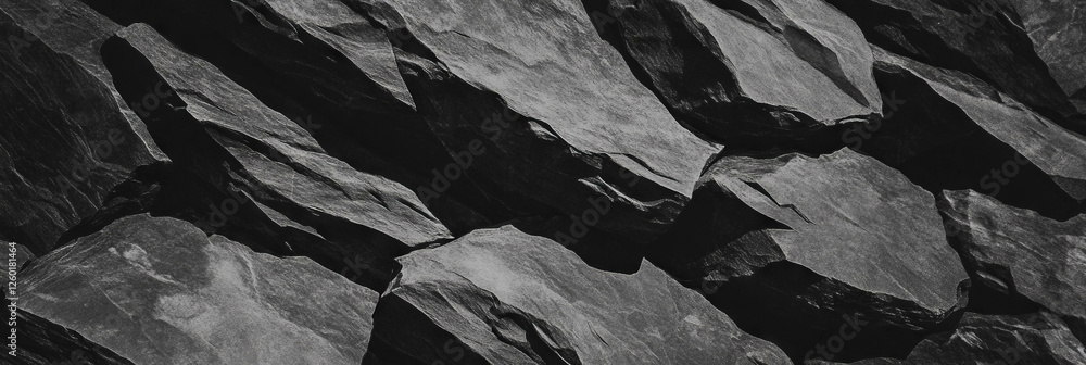 Poster Textured linear pattern of rough dark gray surfaces emphasizes natural depth and dimension