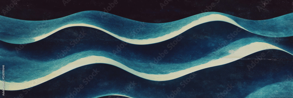 Poster Flowing dark blue waves with a smooth texture and line pattern creating an abstract design