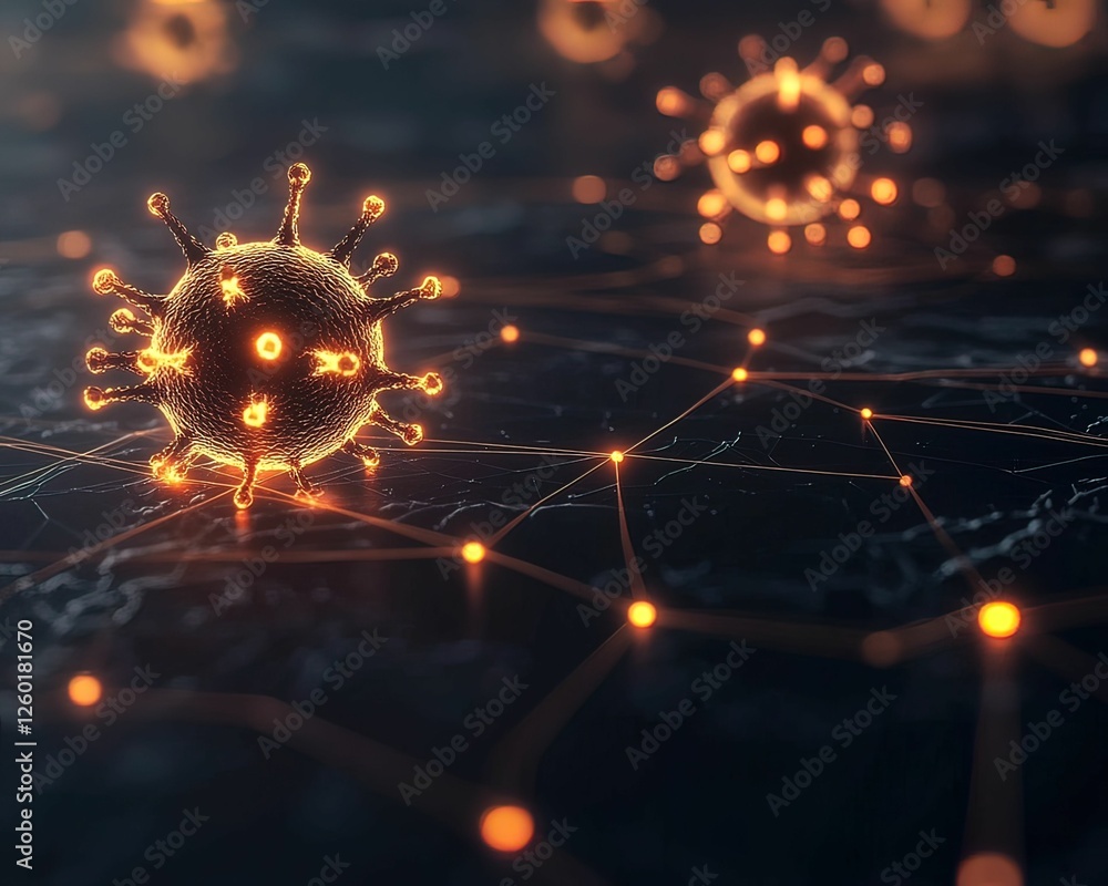 Aufkleber malware infiltration network diagram with glowing paths digital environment technology concept cyber