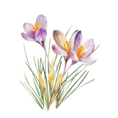 Naklejka premium Watercolor cute blooming violet and purple Crocuses wildflower clip art element illustration 