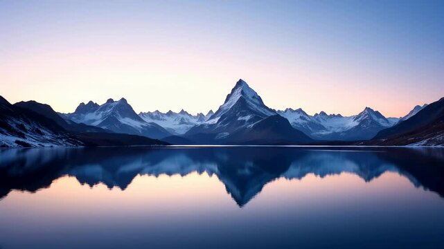 Breathtaking Landscape of Majestic Mountains Reflected in Serene Lake at Dusk