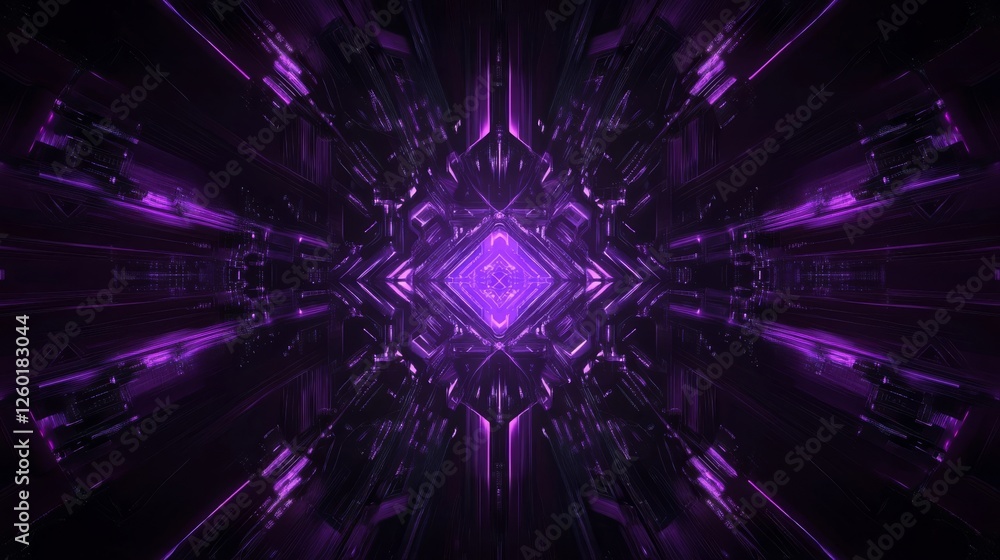 Poster vibrant purple abstract tunnel with geometric patterns in a digital environment