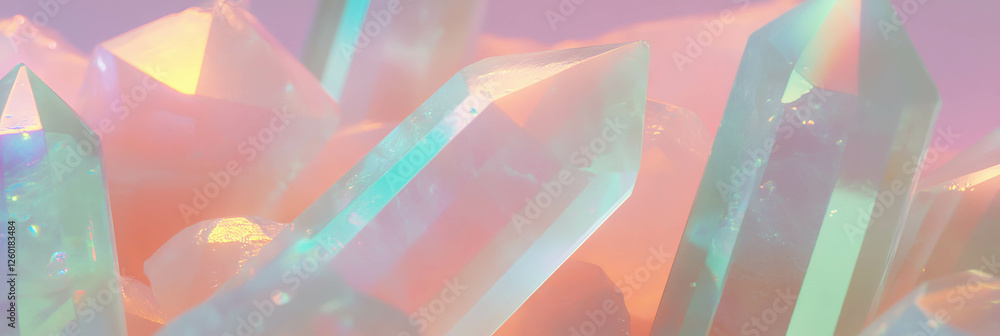 Poster soft crystal flares emit diffused light in a pastel-toned abstract texture