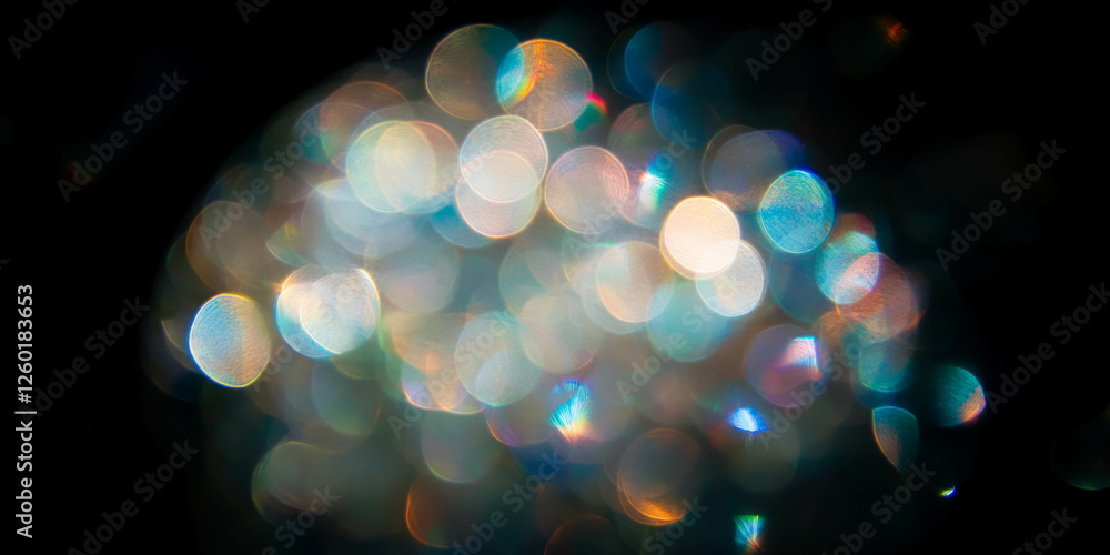 Aufkleber soft round bokeh texture with warm golden hues and subtle sparkles on a black background