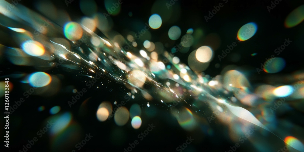 Poster Dynamic bokeh texture with shimmering light distribution on black background