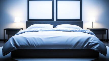 Modern Minimalist Bedroom Design with Cozy Double Bed and Soft Lighting in a Tranquil Setting