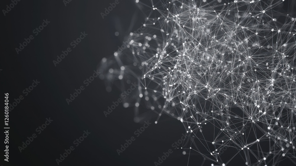 Poster abstract neural network connections with glowing nodes on dark background