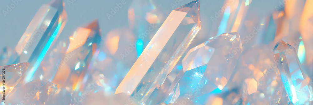 Poster Sparse crystal flares with radiant glow and scattered points of light create a captivating texture