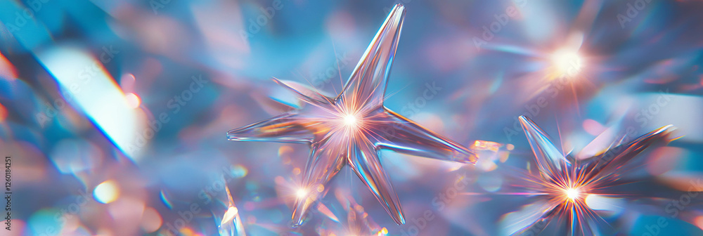 Poster stunning star-shaped bokeh with sharp points and bright central sparkles enchants with light