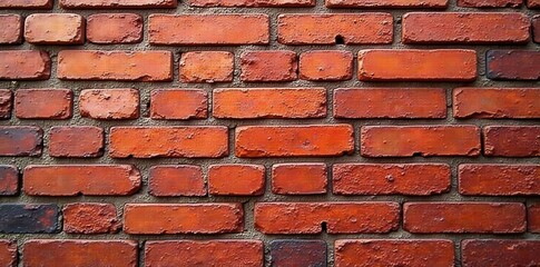 Fototapeta premium Red brick wall, showing significant wear, broken mortar , industrial, old, damaged