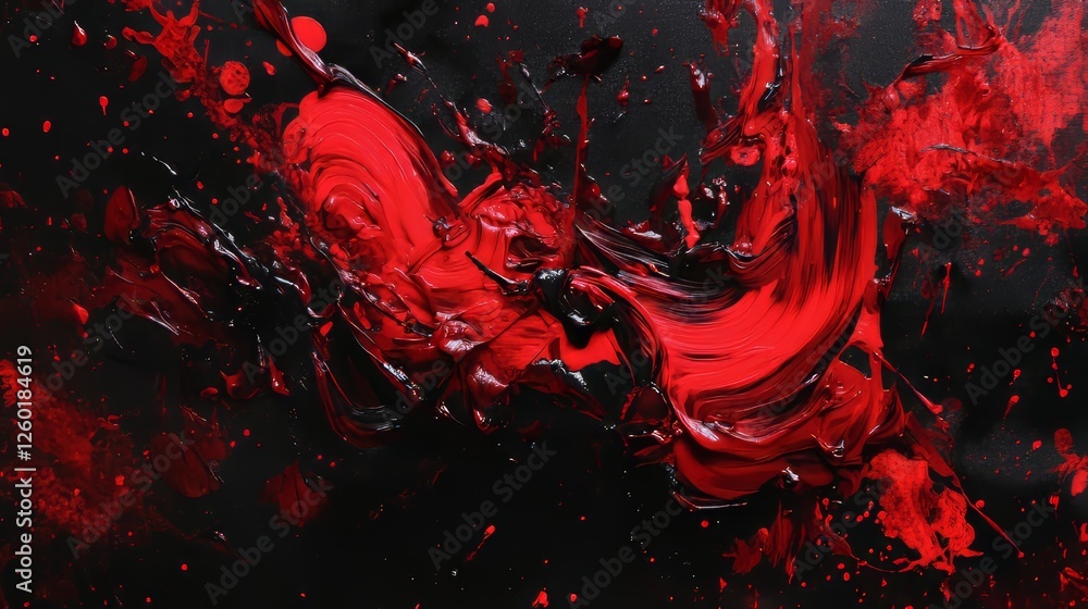 Poster abstract red and black painting with bold strokes and splashes of color showcasing artistic expressi