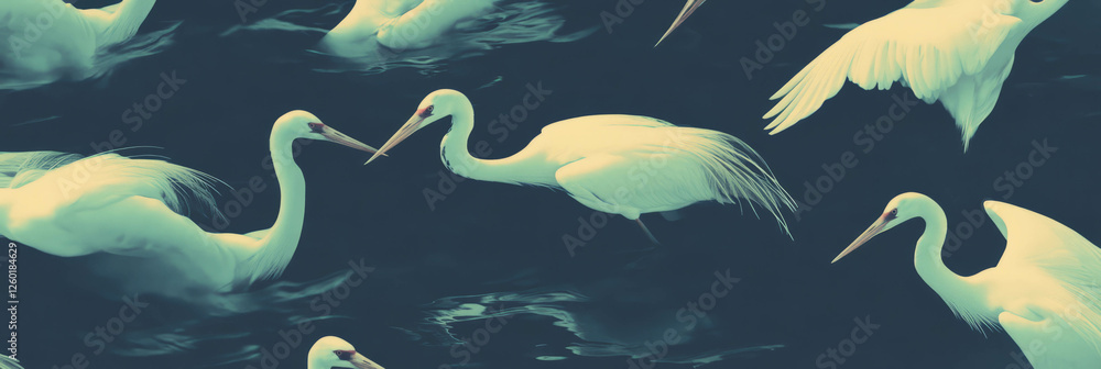 Poster stylized crane bird pattern with soft gray tones and minimalist elegance