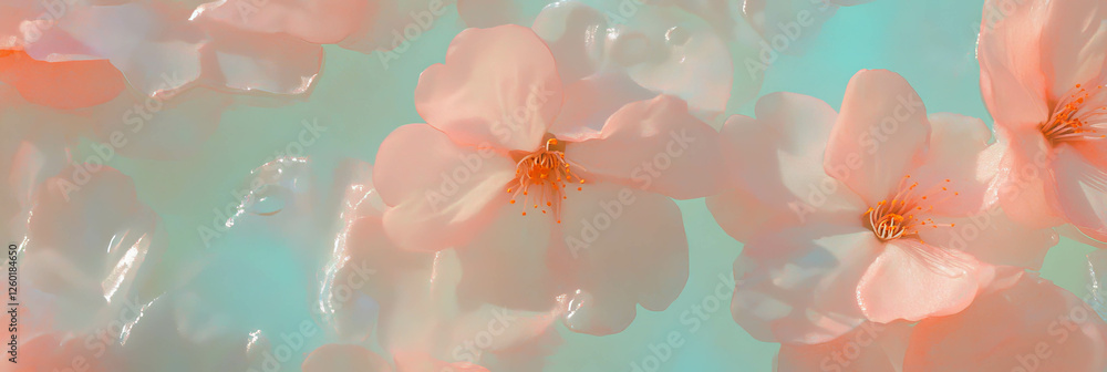Poster delicate cherry blossom pattern creating a soft and serene texture in light pink hues