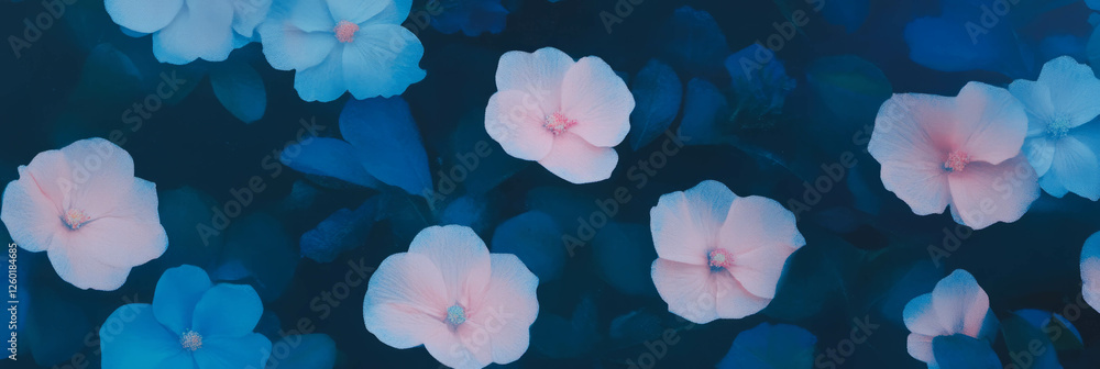 Poster stylized floral pattern in muted blues with a textured matte finish