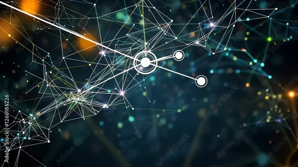 Poster a vibrant display of interconnected particles and luminous dots creates an abstract cosmic landscape