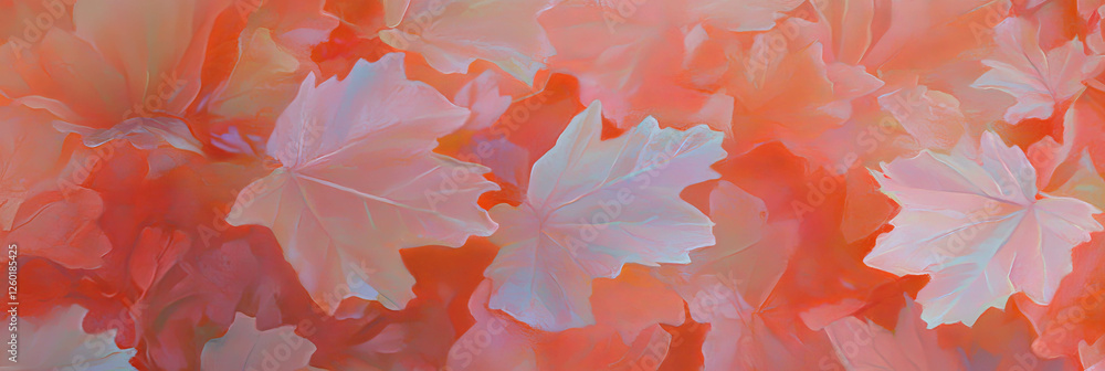 Poster stylized texture of maple leaves in soft orange hues captures autumn's delicate charm