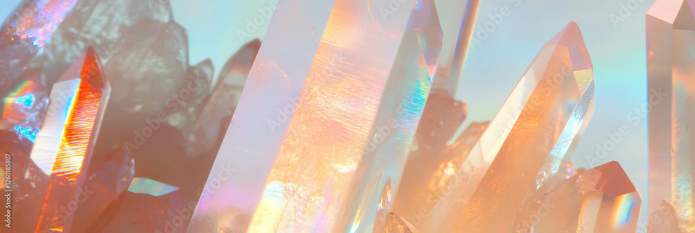 Poster Soft pastel hues create a serene atmosphere with subtle crystal flares and diffused light