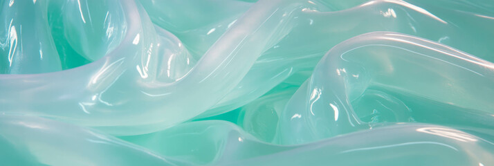 Translucent aloe gel texture showcasing delicate fibers and subtle shimmer effects