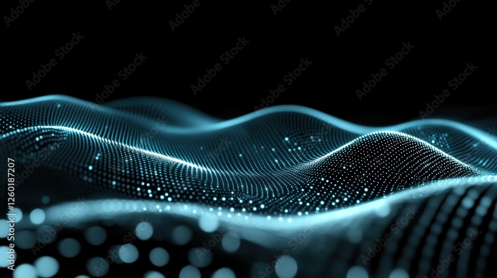 Poster dynamic digital waves abstract concept futuristic technology dark environment close-up viewpoint vis