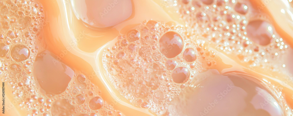 Poster translucent beige gel texture with subtle bubbles and reflections for a clean aesthetic
