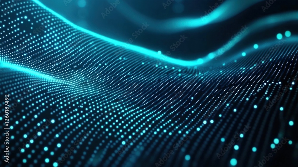 Poster dynamic digital waves flowing in blue light abstract data visualization high-tech environment futuri