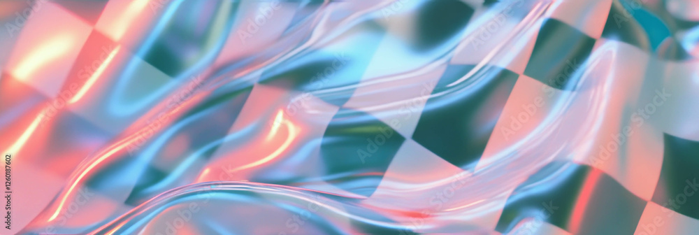Poster Texture of transparent plastic with distorted checkered patterns and a blurred background effect