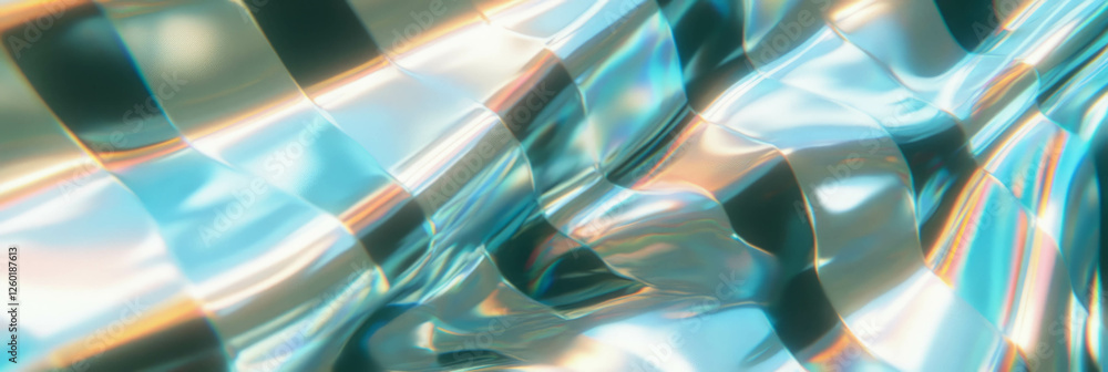 Poster Distorted checkered patterns on a transparent plastic surface with a blurred background