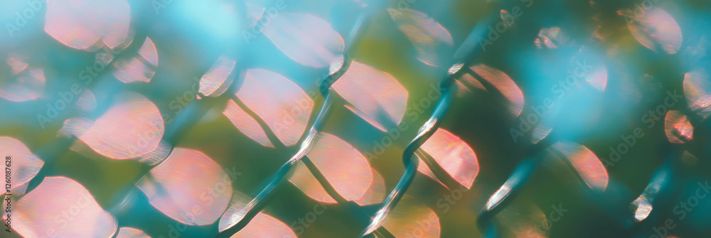 Poster Texture of transparent plastic with distorted grid patterns and blurred backgrounds