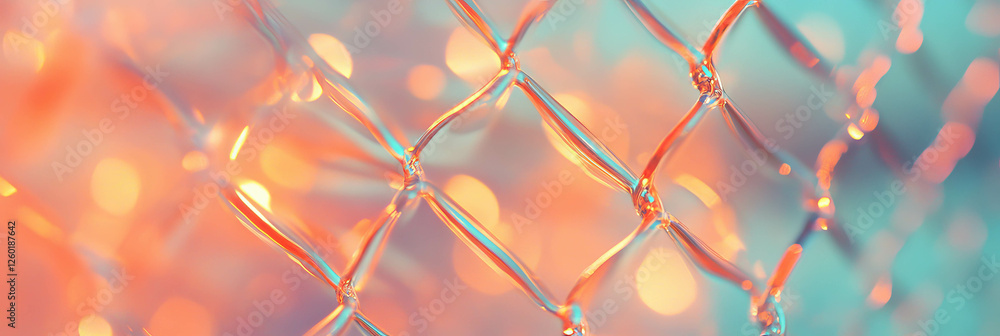 Poster Texture of transparent plastic with distorted grid patterns and vibrant background details