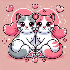 Adorable Cat Couple with Heart Balloons