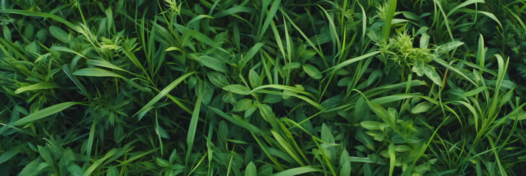 Varied meadow texture featuring green grass with changes in height and color patterns from above