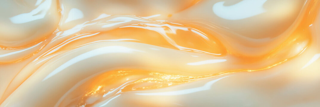 Viscous transparent gel with honey-like texture and golden sheen on a clean surface