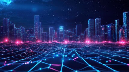 Futuristic Cityscape: Digital Metropolis at Night