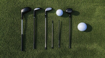 Clean golf tee setup with tee, ball, and club on a golf course fairway, emphasizing sport and readiness. Ideal for sports and leisure content.