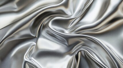Shimmering silver fabric draping elegantly in soft folds under bright light