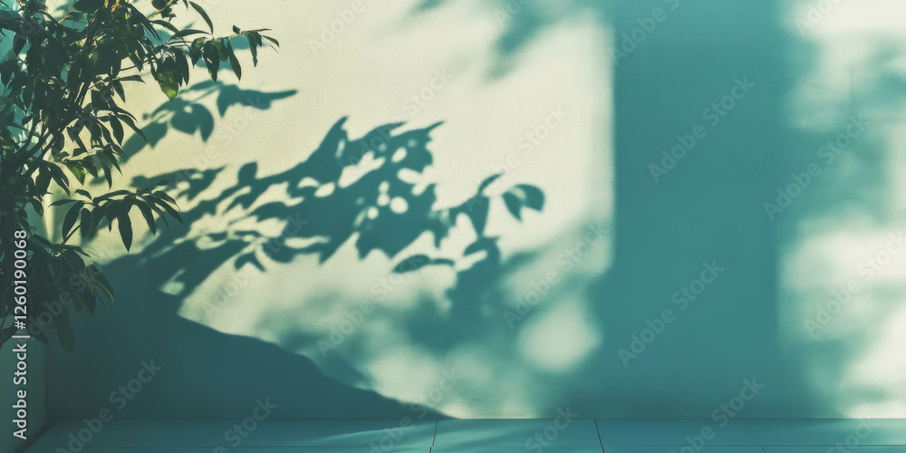 Poster grunge texture of white wall with soft shadows and shadow play from plants