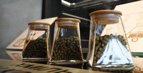 Different types of dried hops plant for making beer in cans