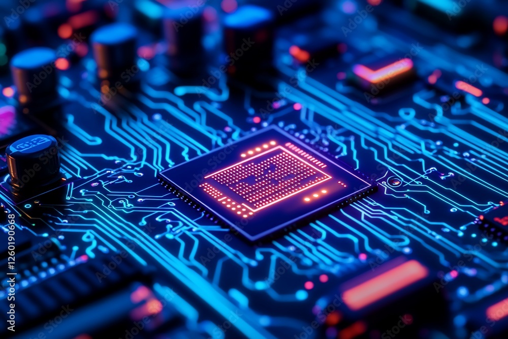 Poster illuminated cpu on circuit board