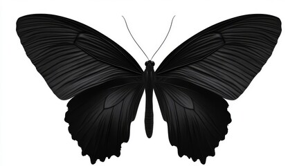 Obraz premium Black butterfly showcasing intricate wing patterns on a white background captures natural beauty