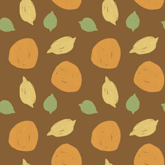Tropical citrus background. Seamless pattern with oranges, lime, lemon.