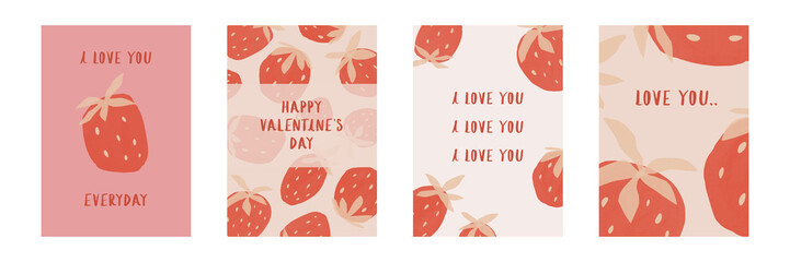 Naklejka premium Valentine's day cards collection. Strawberry unique card design. Love confession.