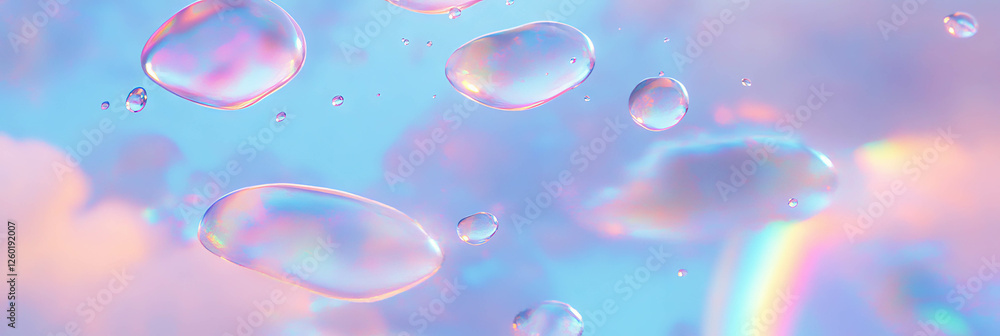 Aufkleber stylized clouds with raindrops and rainbow reflections create a whimsical banner background