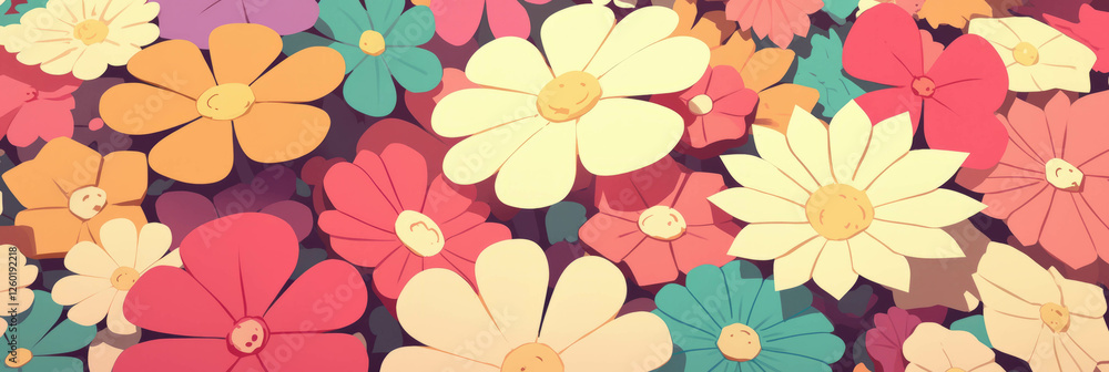 Poster colorful tiny flowers create a vibrant and cheerful atmosphere in a stylized design
