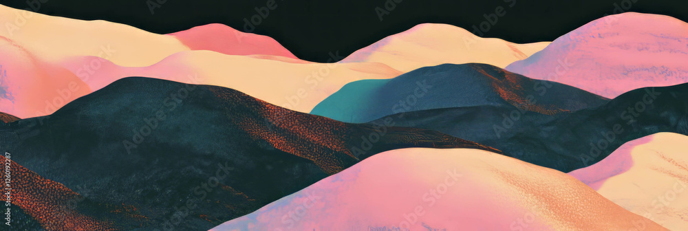 Poster Stylized tiny hills with vibrant textures and patterns for banner design