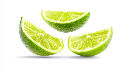 Closeup of Freshly Cut Lime Slices with Dew Drops Isolated on a White Background